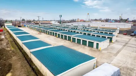 Aerial view of rows of storage units at Osprey Storage Richmond facility.