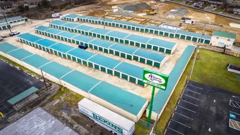 Aerial view of rows of storage units at Osprey Storage Richmond facility.