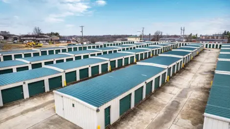 Aerial view of rows of storage units at Osprey Storage Richmond facility.