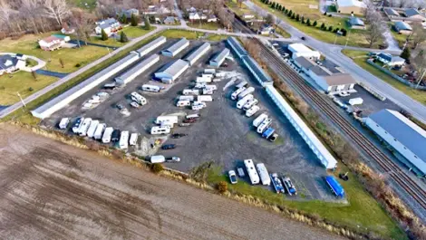 Aerial view of Discount Mini Storage buildings.