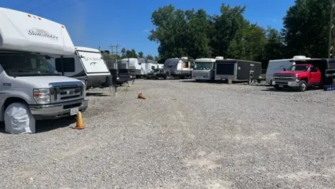 Outdoor vehicle storage at French Creek Self Storage facility.