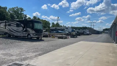 View of outdoor vehicle storage at French Creek Self Storage facility.