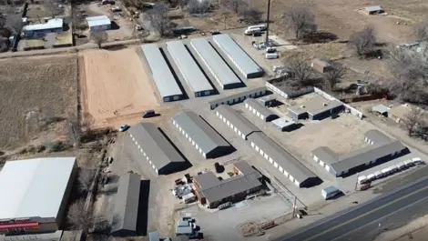 Aerial view of Osprey Storage Hwy 47 rows of units.