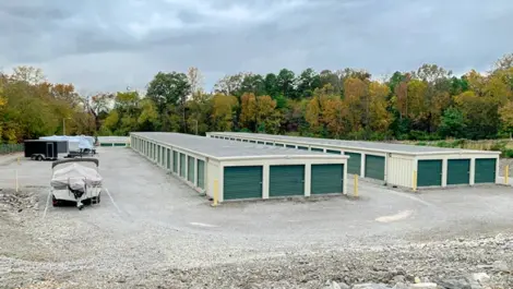 Exterior of outdoor storage units and vehicle storage at Volunteer Storage Loudon facility.