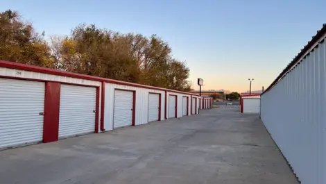 Exterior of outdoor storage at MRC Self Storage facility with paved roads.