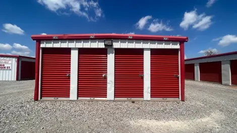 Exterior of outdoor storage units with wide aisles North Texas Self Storage facility.