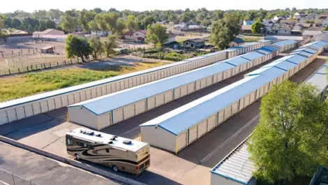 Aerial view of Osprey Storage Thatcher facility with parked RV.