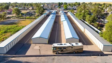 Aerial view of Osprey Storage Thatcher facility with parked RV.