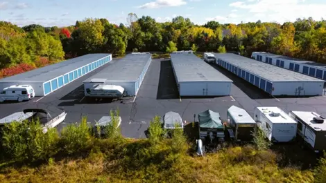 Osprey Storage Portage facility featuring multiple roll-up units and wide driveways.
