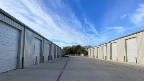 Exterior of outdoor storage units and wide aisles at S&K Mini Warehouses & Storage.