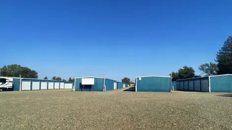 Exterior of storage units at Tehama Mini Storage facility.