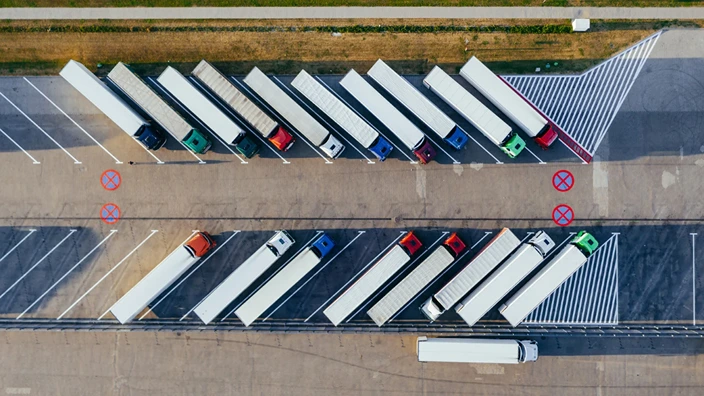 Aerial view of semi truck parking