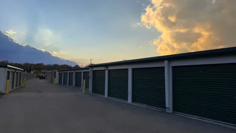 Sunset above multiple unit rows at Wagner Ford Self Storage.
